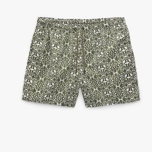 Zara Printed Swim Trunks, green men’s bathing suit. Size M
